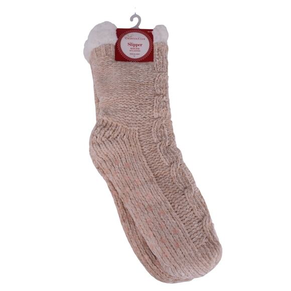 Charter Club Cable-Knit Slipper Socks – Beige (Sherpa Lined) - S/M - Picture 3 of 5